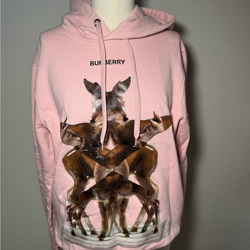 Burberry Pink Hoodie with Artistic Deer Design